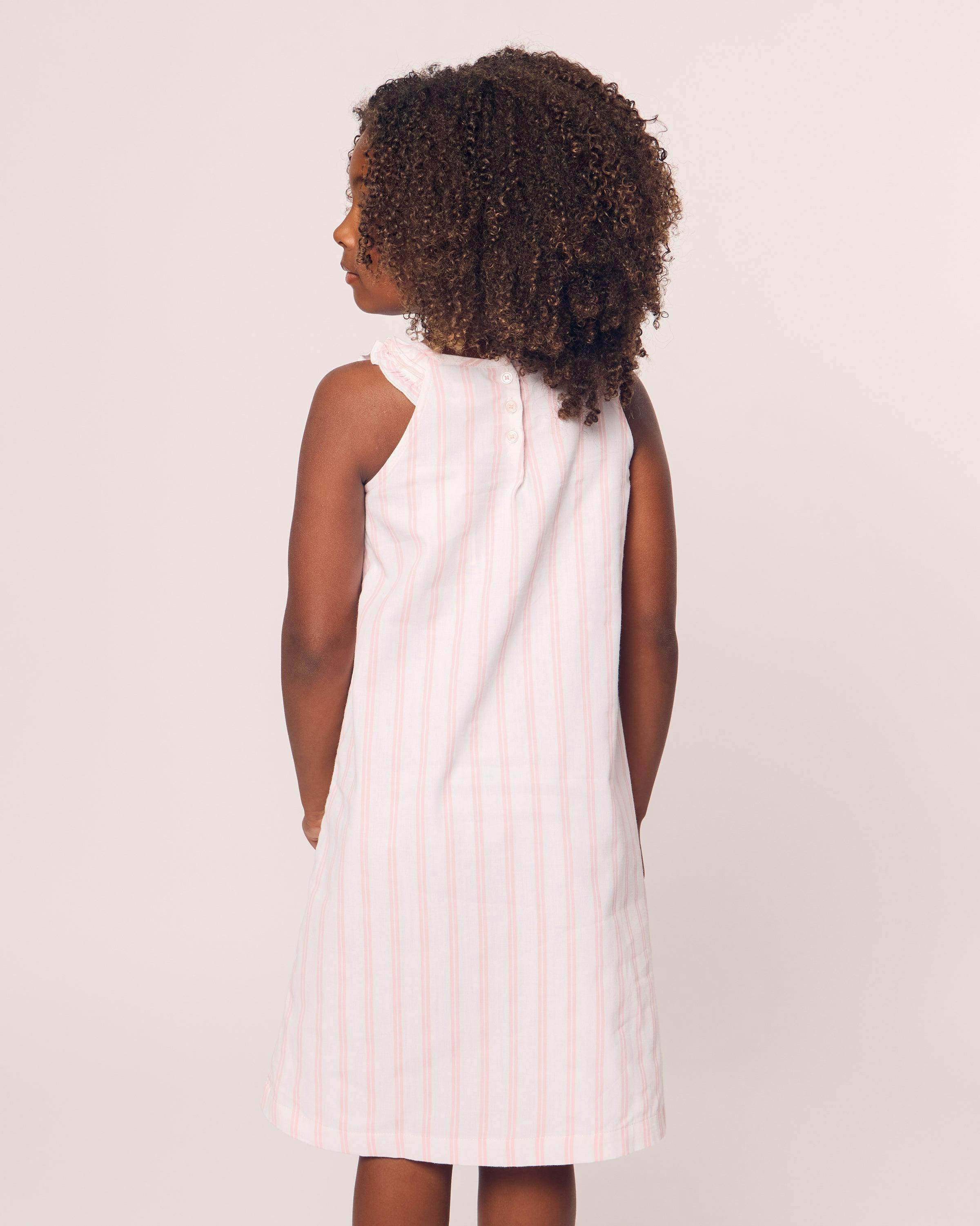 Girl's Twill Amelie Nightgown in Pink and White Stripe