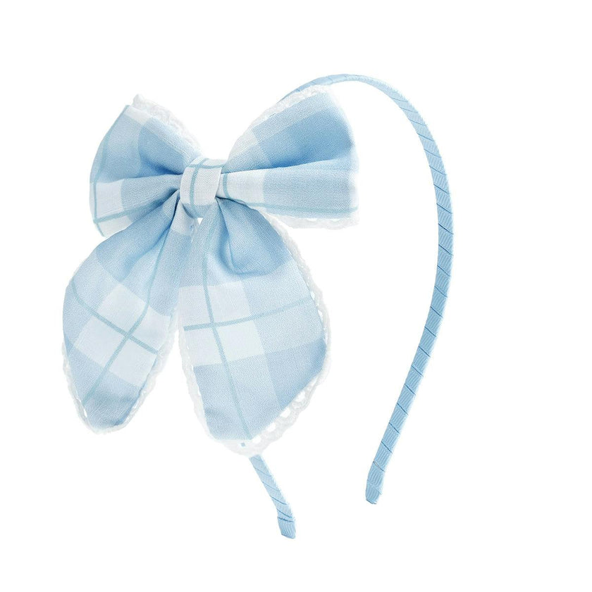 Blue Plaid Bow Headband