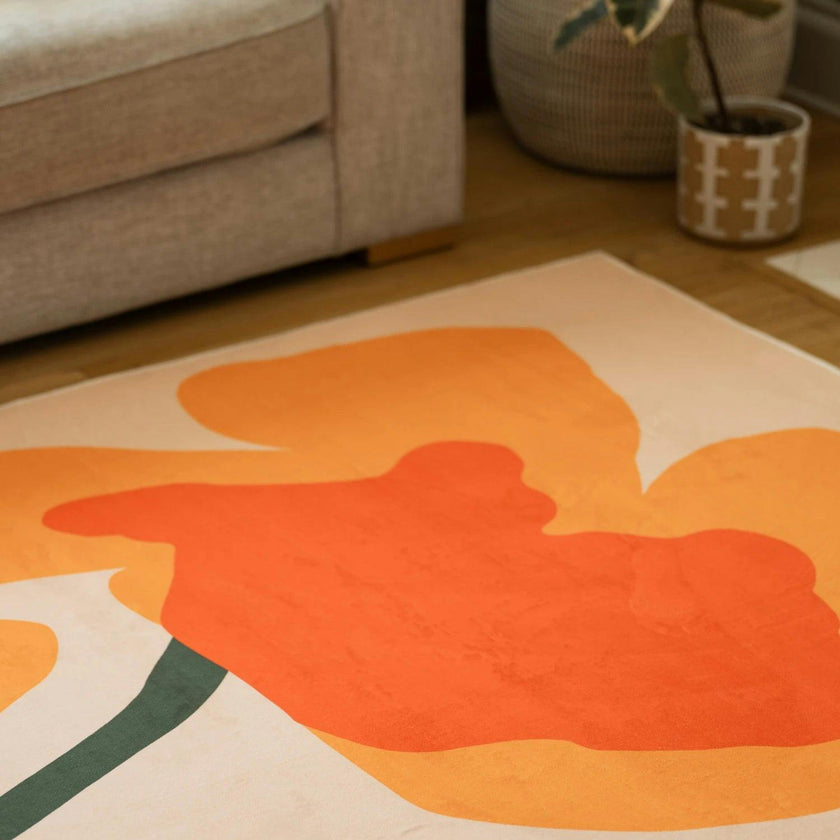 Orange Abstract Floral Sprig Rug by Sophie Deller