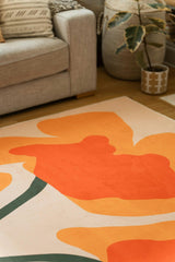 Orange Abstract Floral Sprig Rug by Sophie Deller