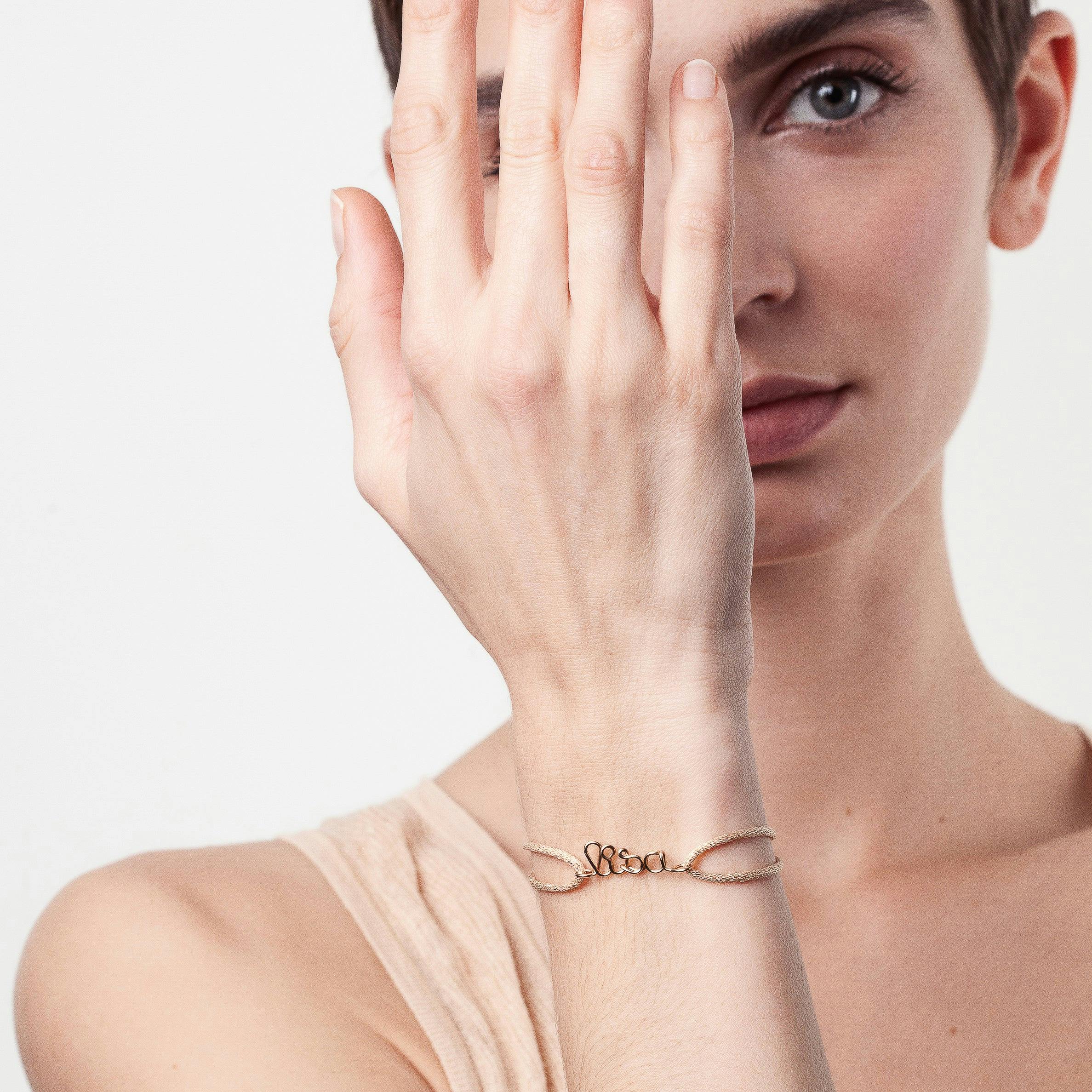 Personalized Lurex Cord Bracelet, Yellow Gold-Filled
