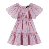 Girls Flutter Sleeve Seersucker Dress | Pink Bow