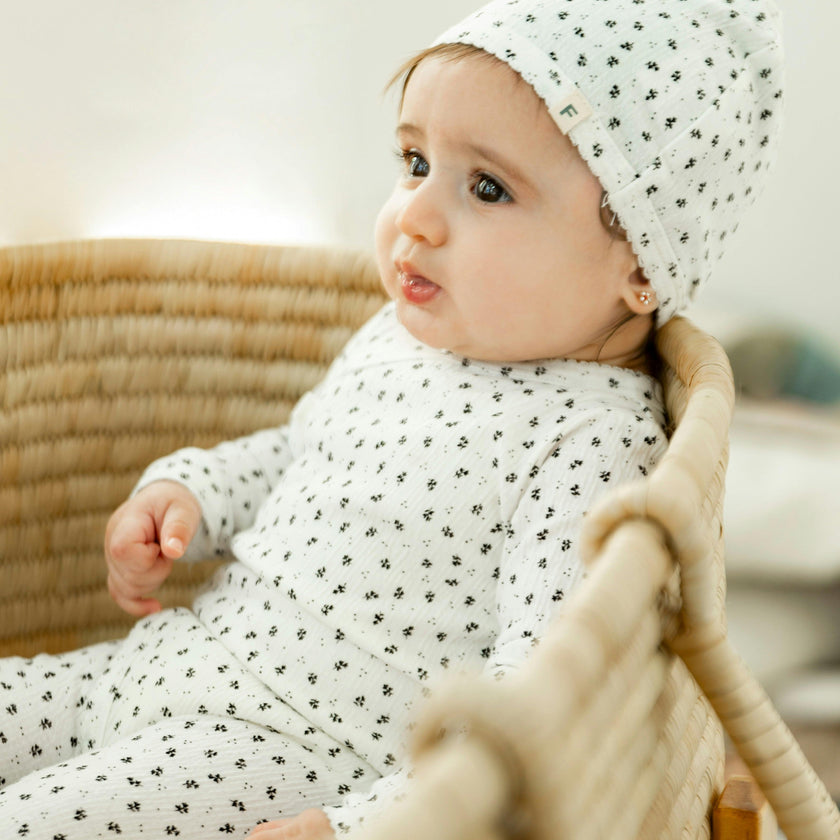 Crinkle Flower Print Onesie Set Cream/Red