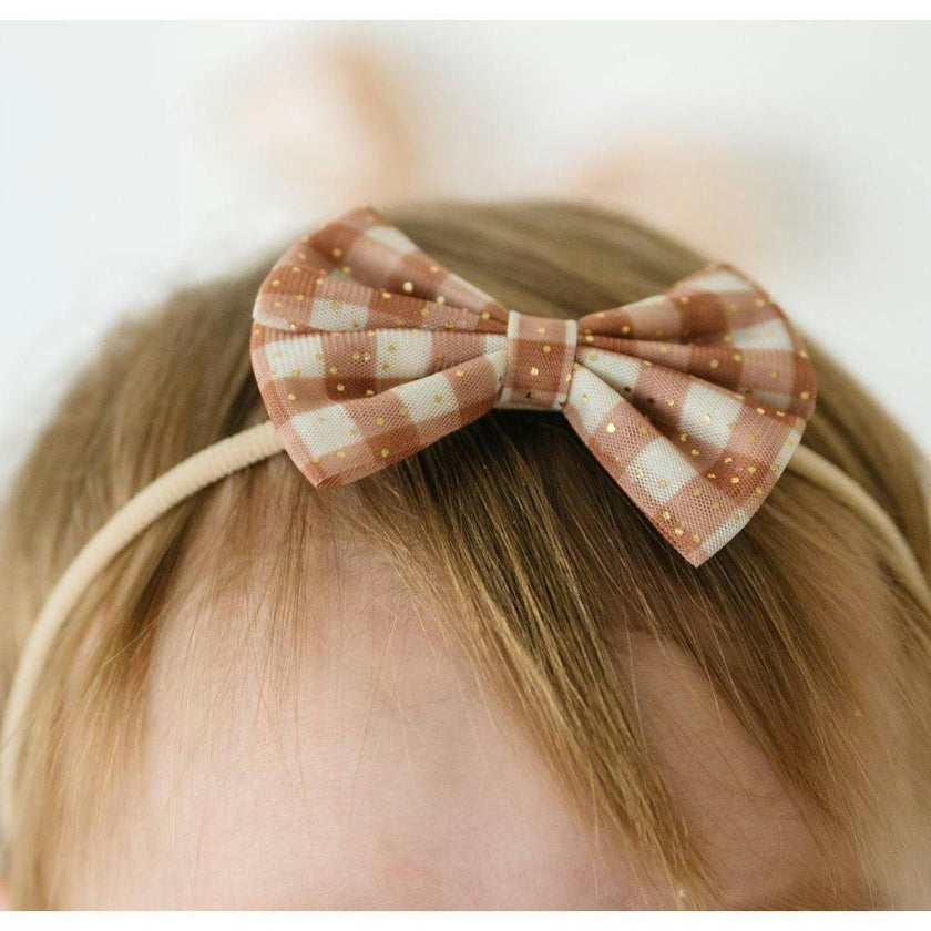 Gingham Printed Tulle Bow Baby Headband
