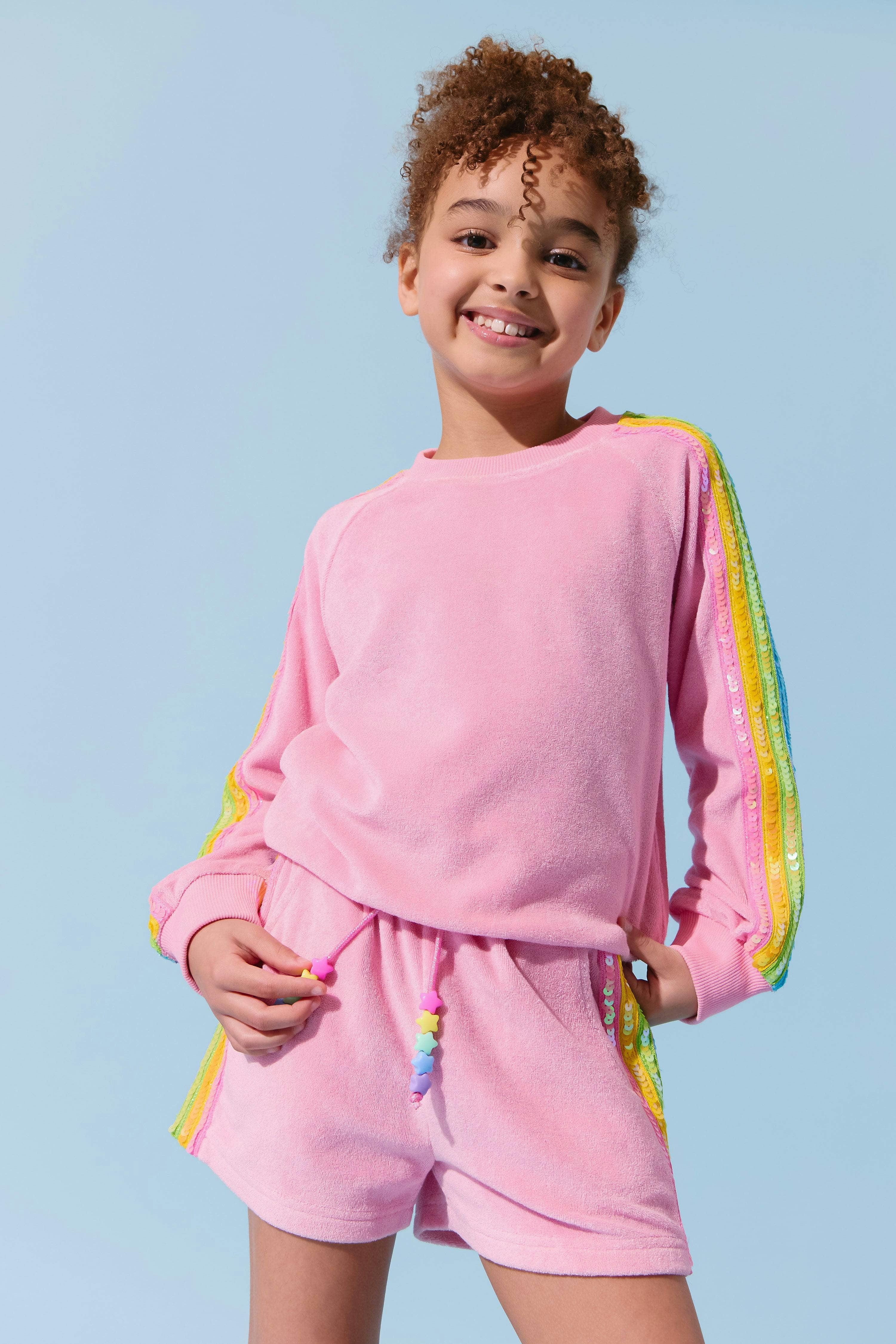 Pink Rainbow Sequin Stripe Short Set