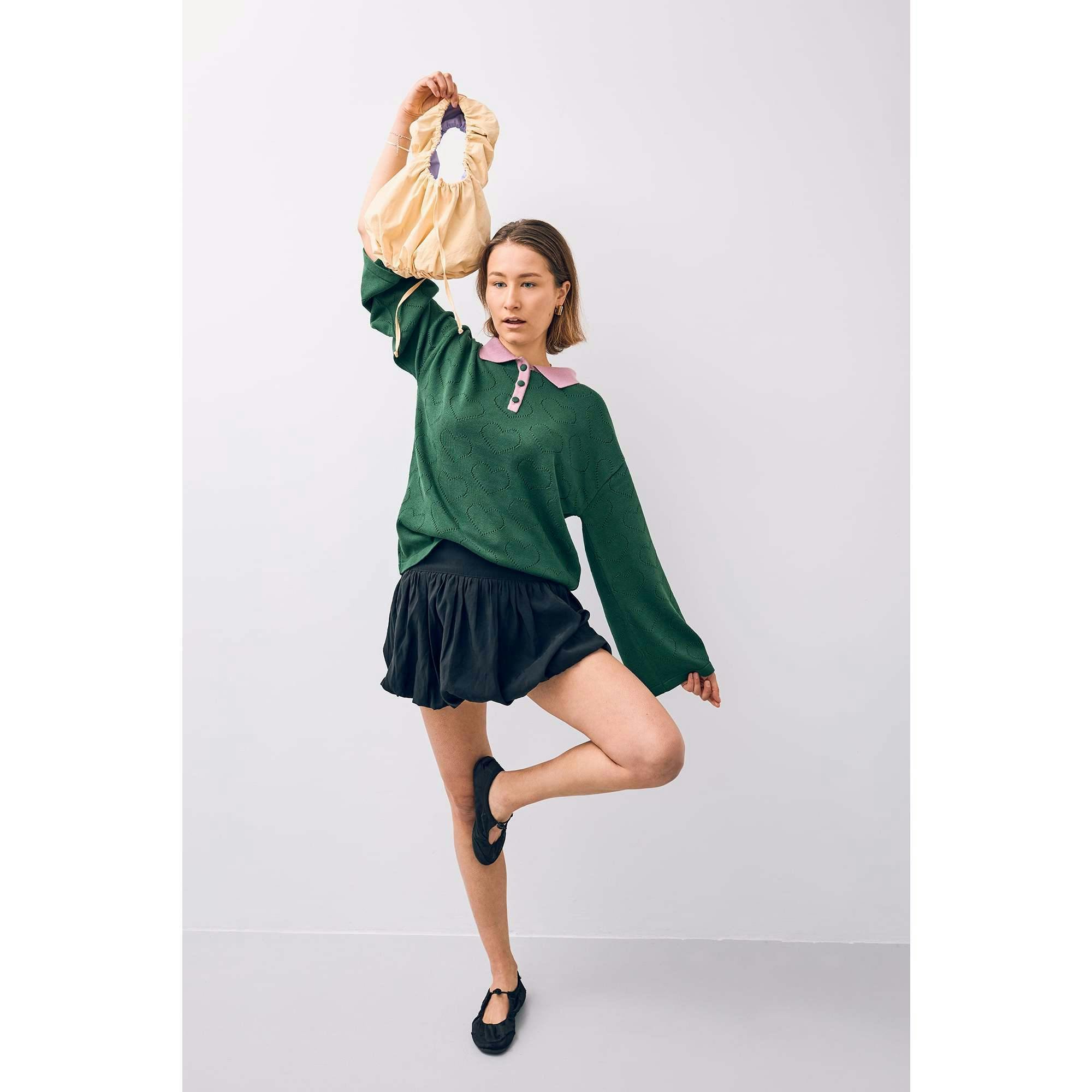 women's cotton sweater - emerald hearts