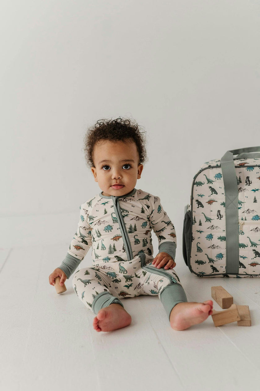 Long Sleeve Zip Romper in Dino Land