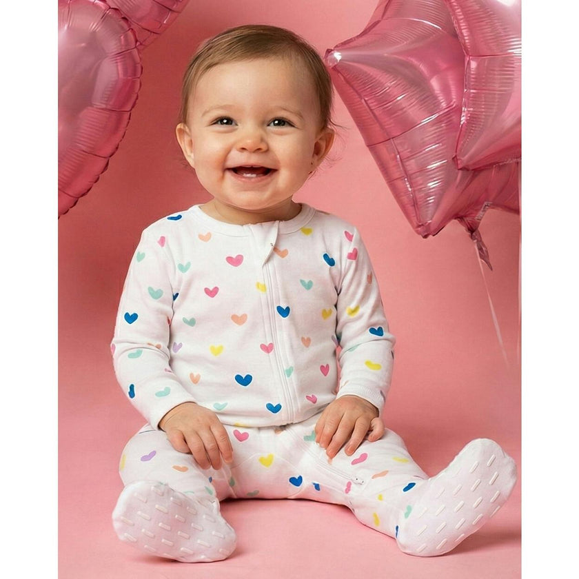 The Organic Zipper Footie [Rainbow Hearts]
