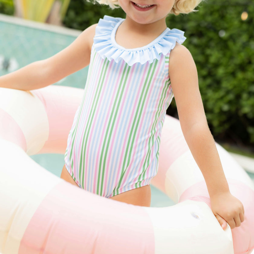 Ruffled One Piece Swimsuit - Summer Stripe