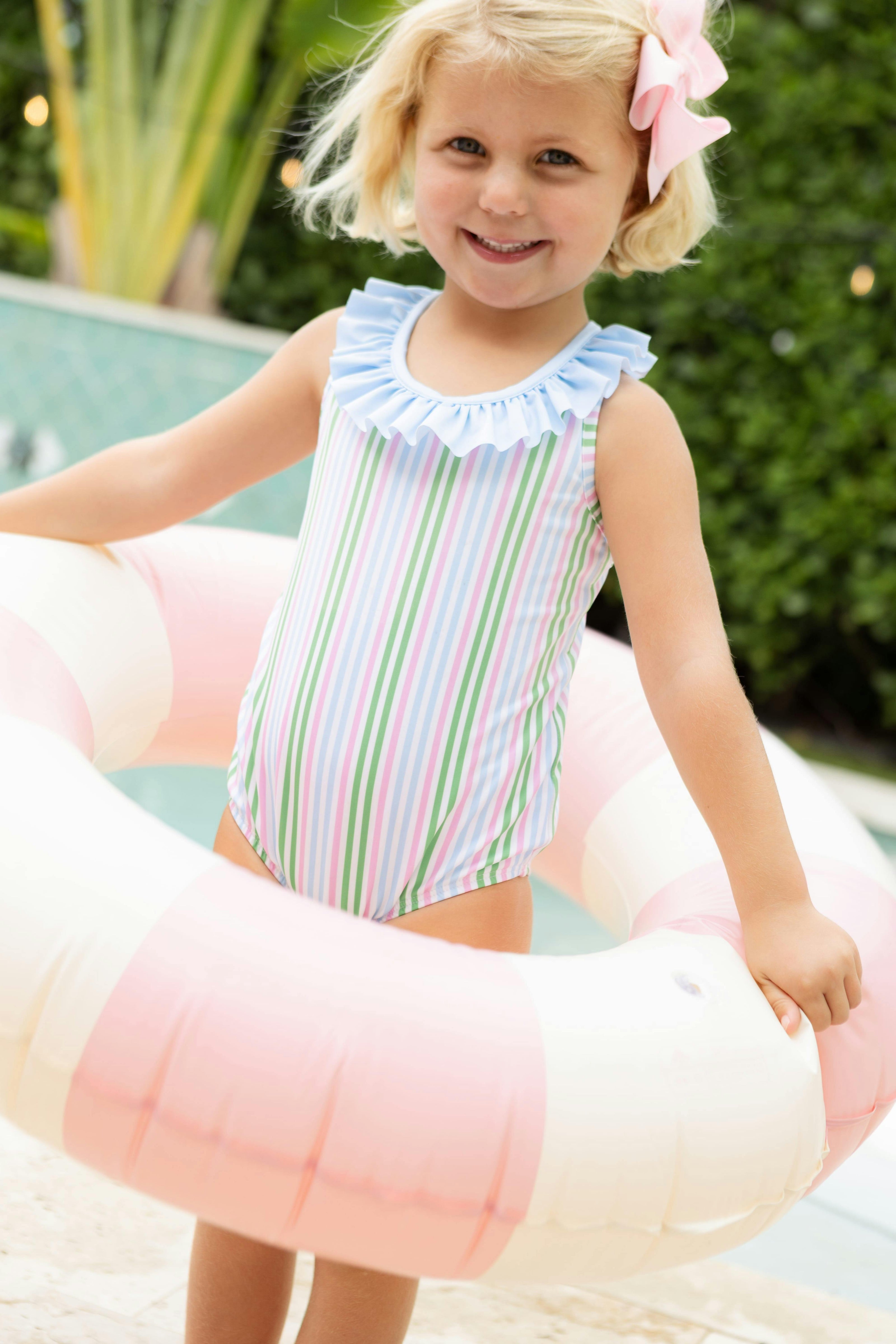 Ruffled One Piece Swimsuit - Summer Stripe