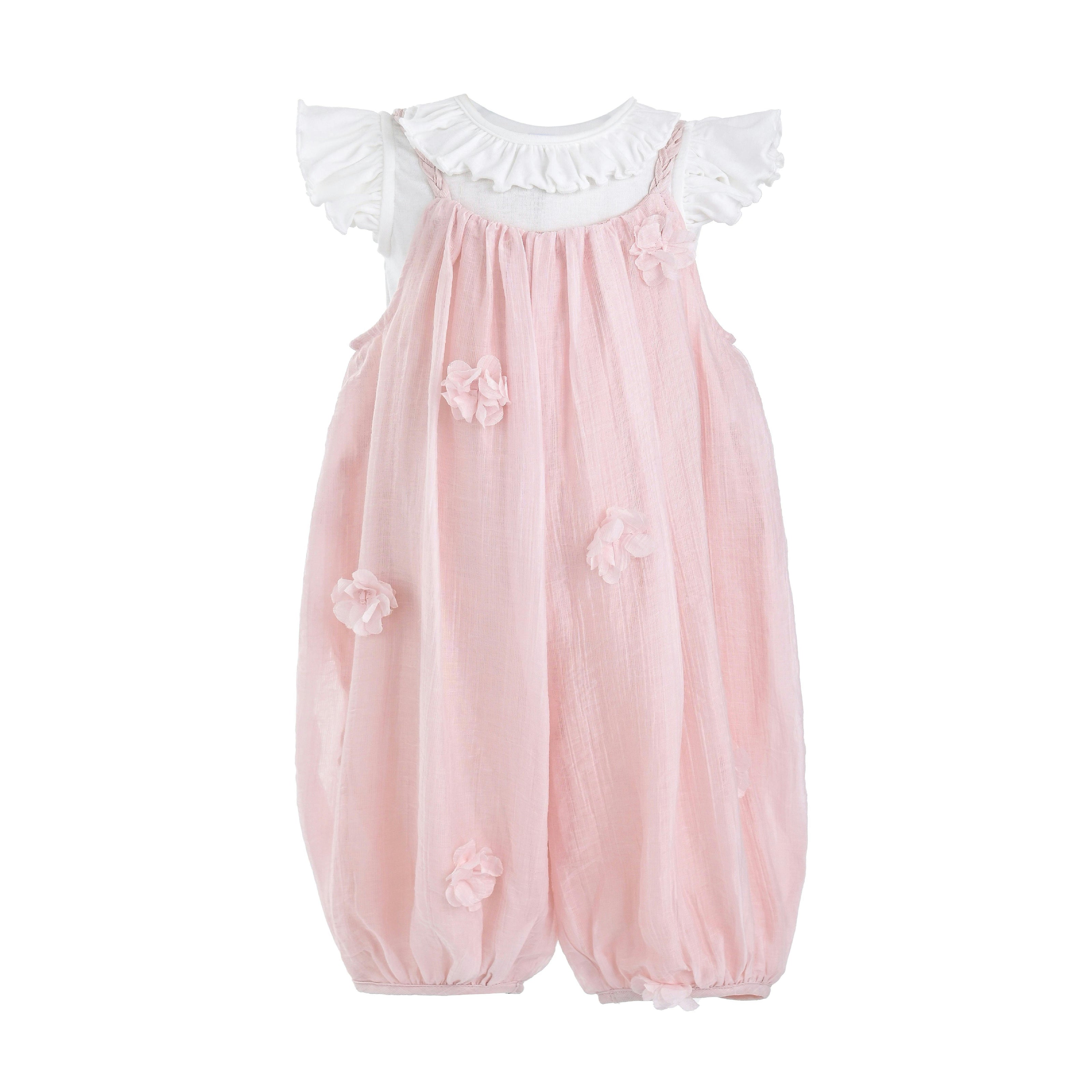 Pink Romper & White Top Set