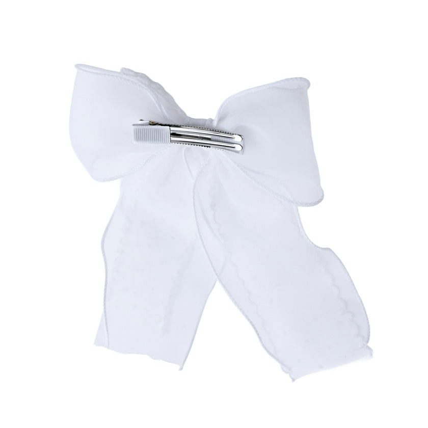 White Dotted Sheer Bow Hair Clip