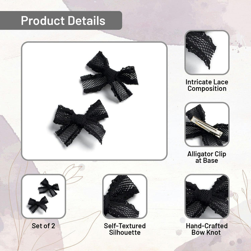 Halo Luxe Mae Lattice Lace Double Clip Set - Black