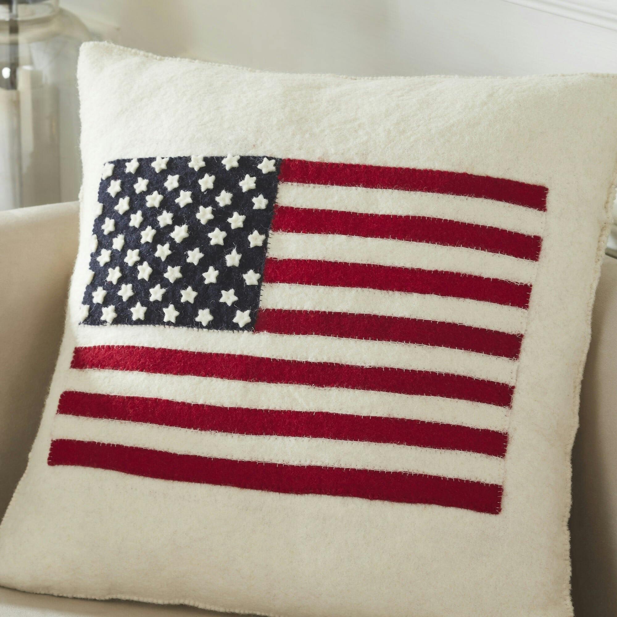 American Flag Hand Felted Wool Pillow - Cream 20