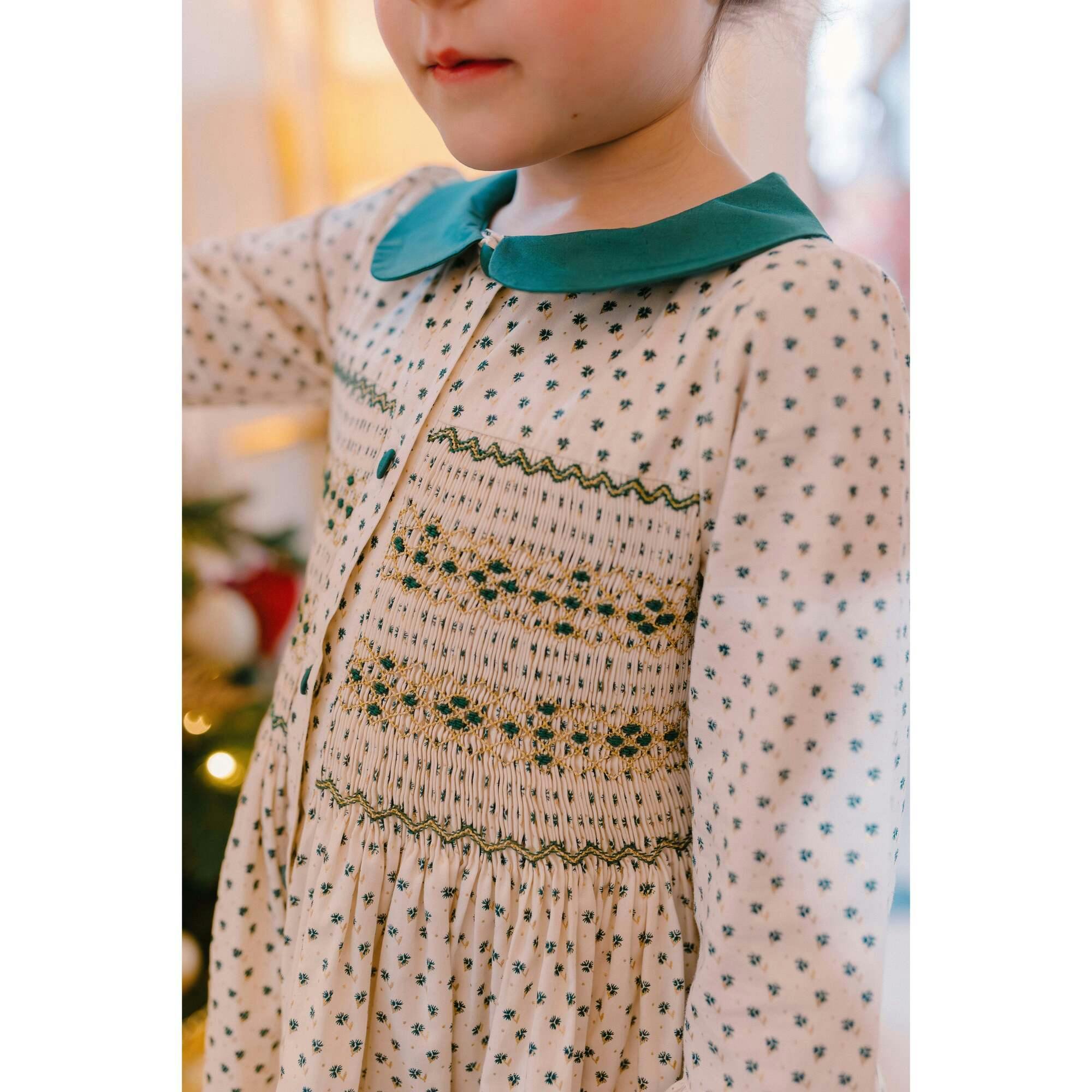 Olympe Green Long Sleeve Smocked Dress