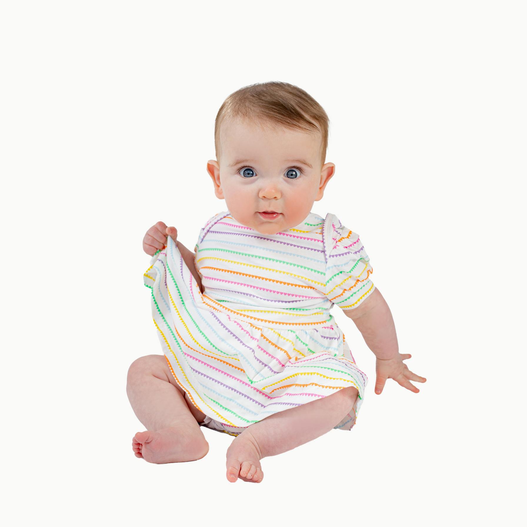 Puff Sleeve Onesie in Rainbow Heart Stripe