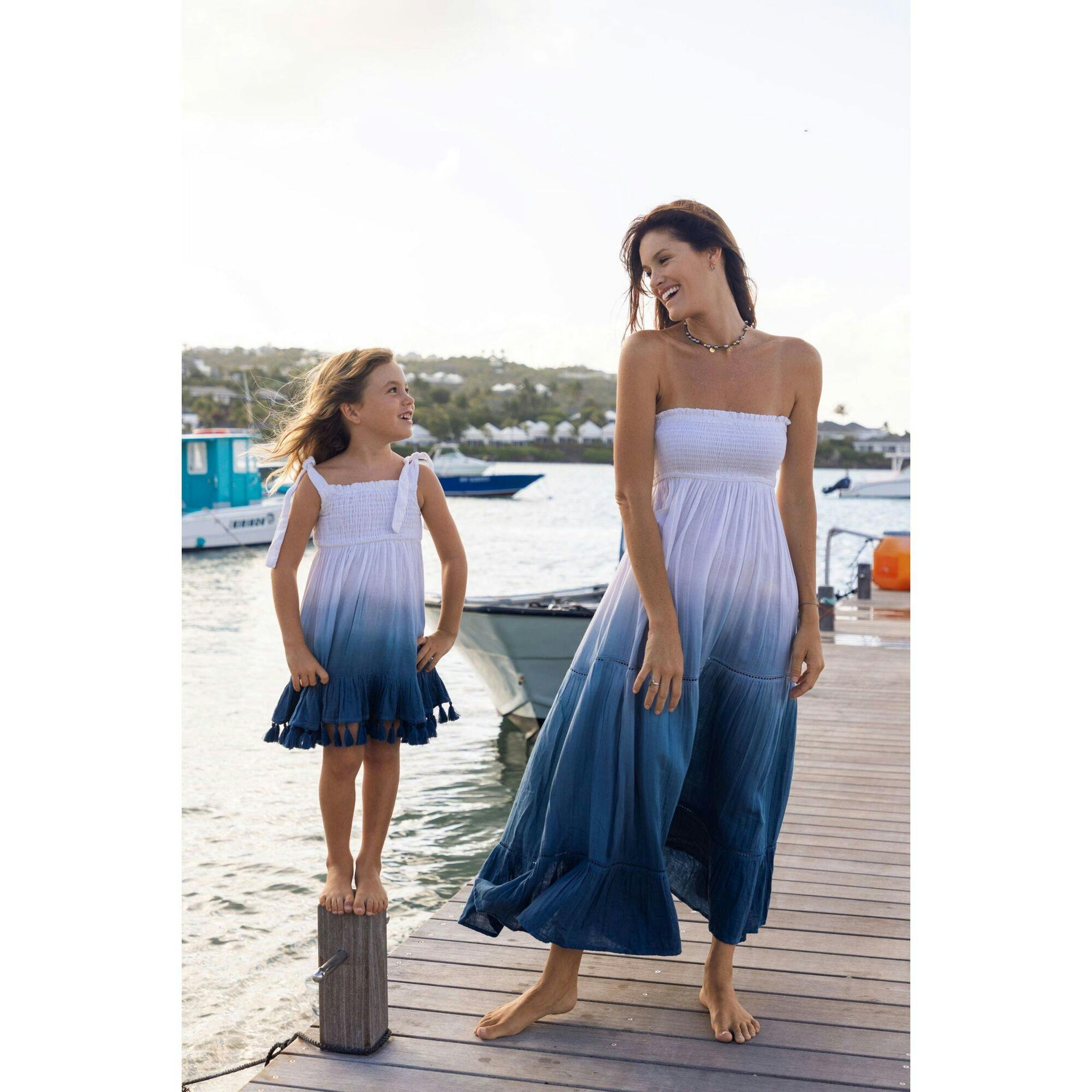 Maya Girl's Shoulder Tie Sundress Blue Ombre, Blue