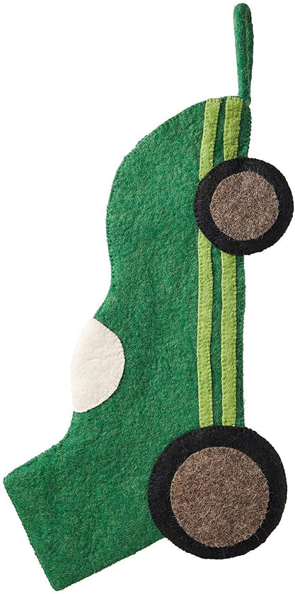 Kids Green Race Car Hand Felted Wool Christmas Stocking Arcadia Home