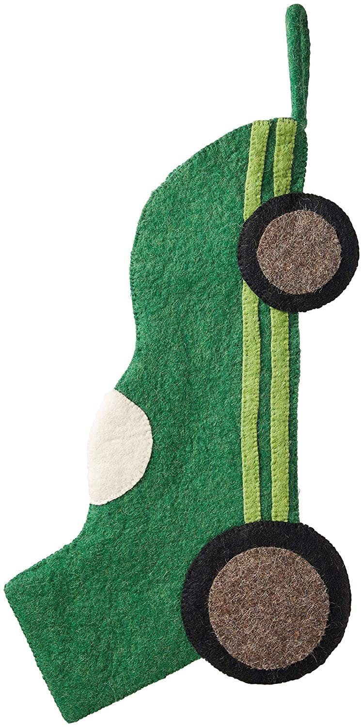 Kids Green Race Car Hand Felted Wool Christmas Stocking Arcadia Home