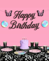 Y2K Birthday Banner - black glitter banner