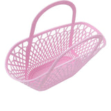 Packed Party Petal Party Pink Silicone Woven Basket with 6 Floral Twisty Charms - Lightweight Open Weave Carryall, 16x10.4 Inch with 15 Inch Handle