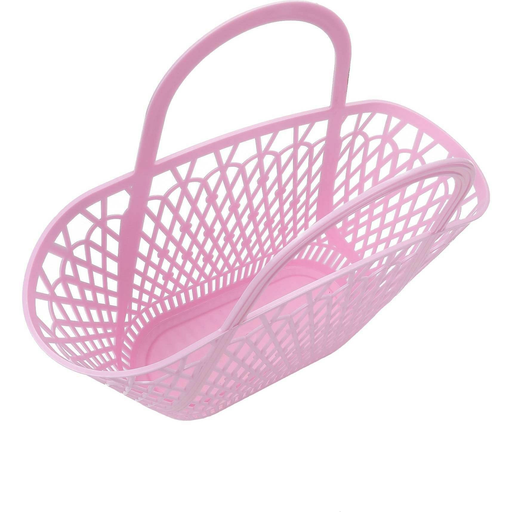 Packed Party Petal Party Pink Silicone Woven Basket with 6 Floral Twisty Charms - Lightweight Open Weave Carryall, 16x10.4 Inch with 15 Inch Handle