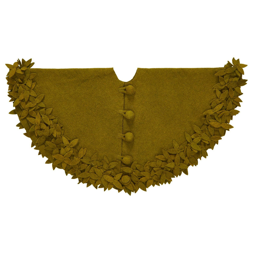 Hand Felted Wool Overlapping Flowers Border Chartreuse XL Christmas Tree Skirt 64"