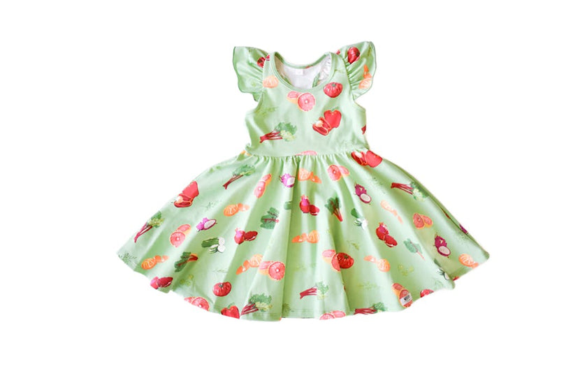 Racer Back Twirly Dress in Greens Market