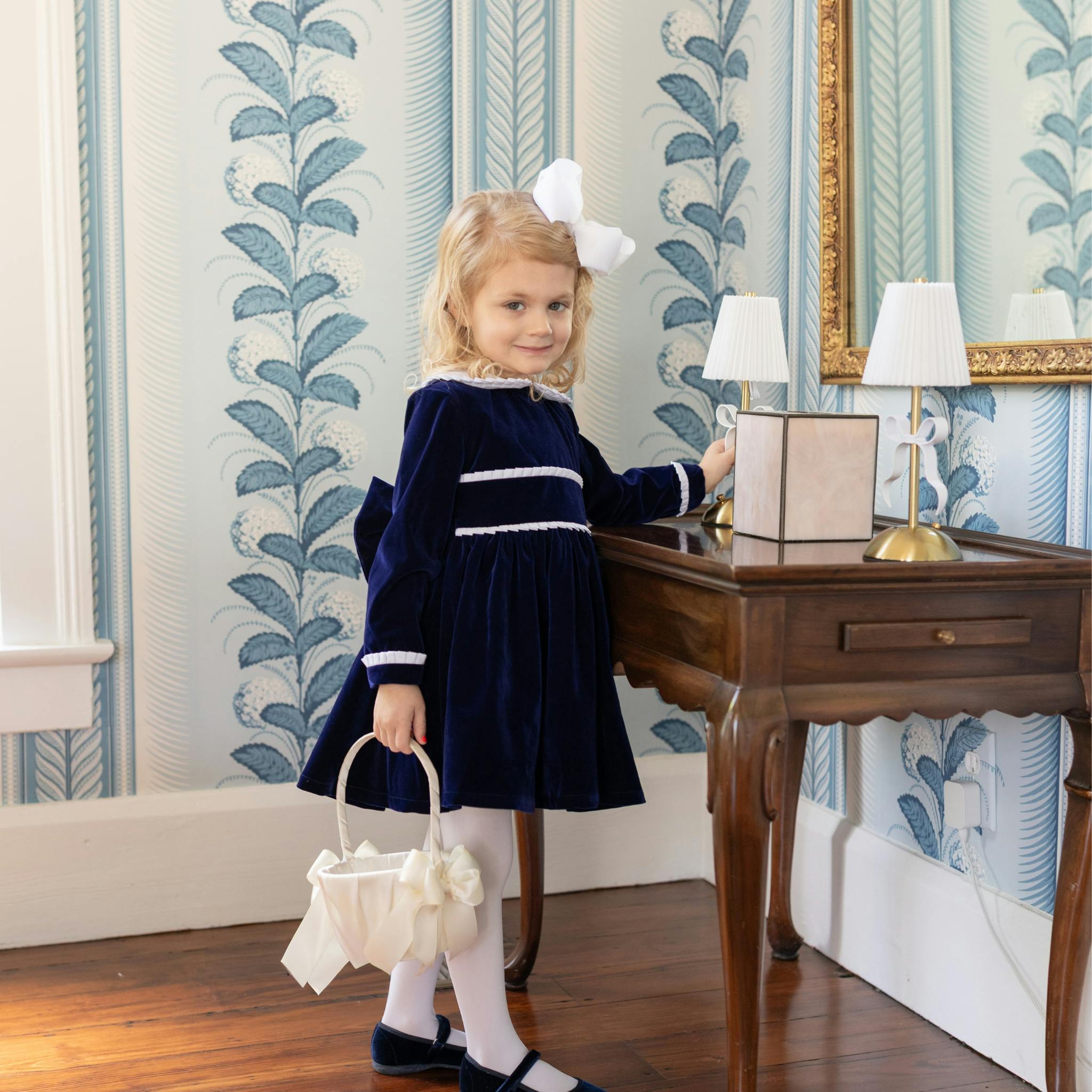 Long Sleeve Grace Dress in Midnight Blue Velvet