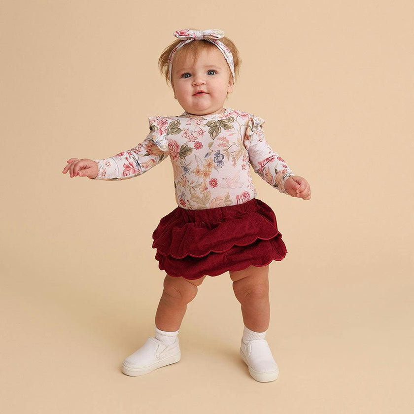 Burgundy Cotton Corduroy Scalloped Bummie