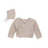 Garter Wrap Knit Cardigan and Bonnet Two Piece Set