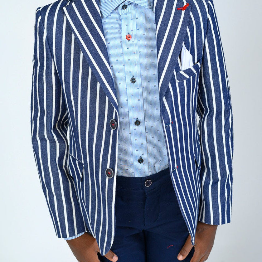 Navy Striped Embroidered Blazer