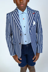 Navy Striped Embroidered Blazer