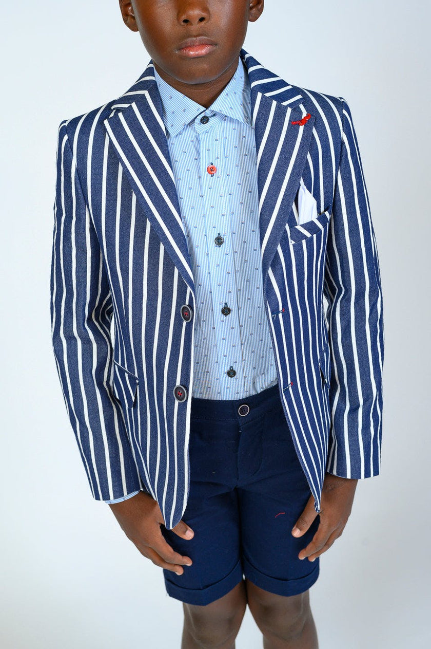 Navy Striped Embroidered Blazer
