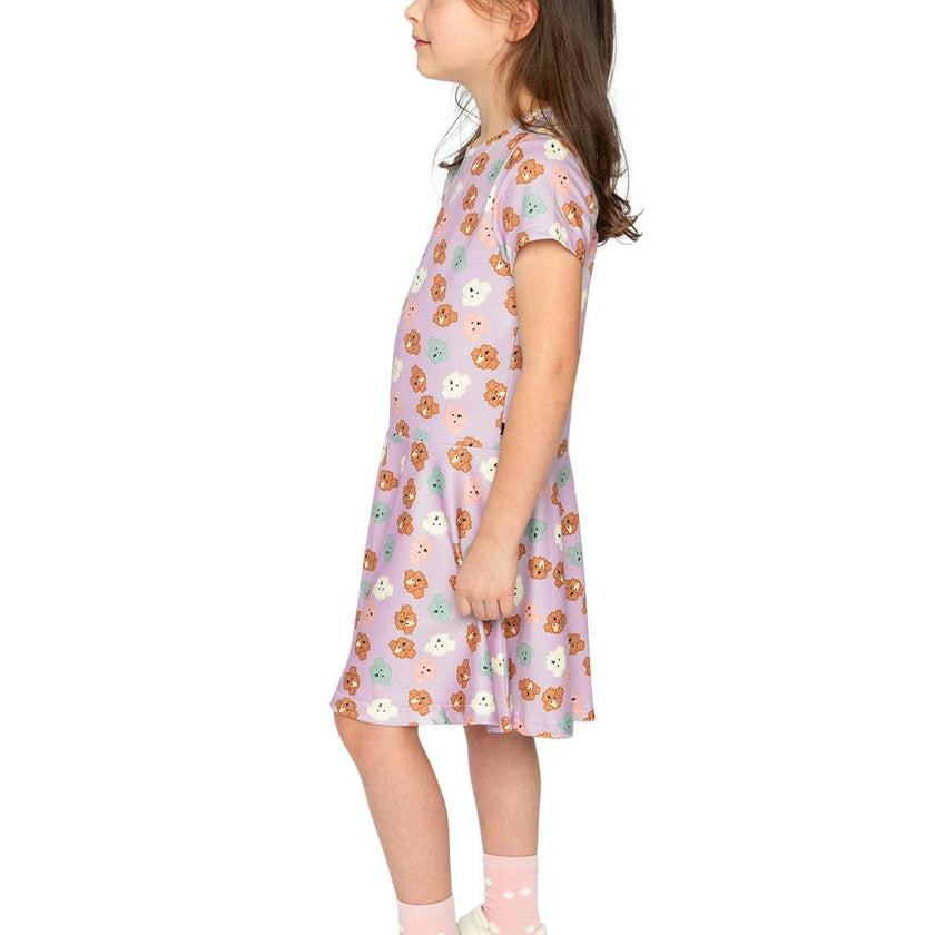 Short Sleeve Jersey Dress Purple Poodle Print