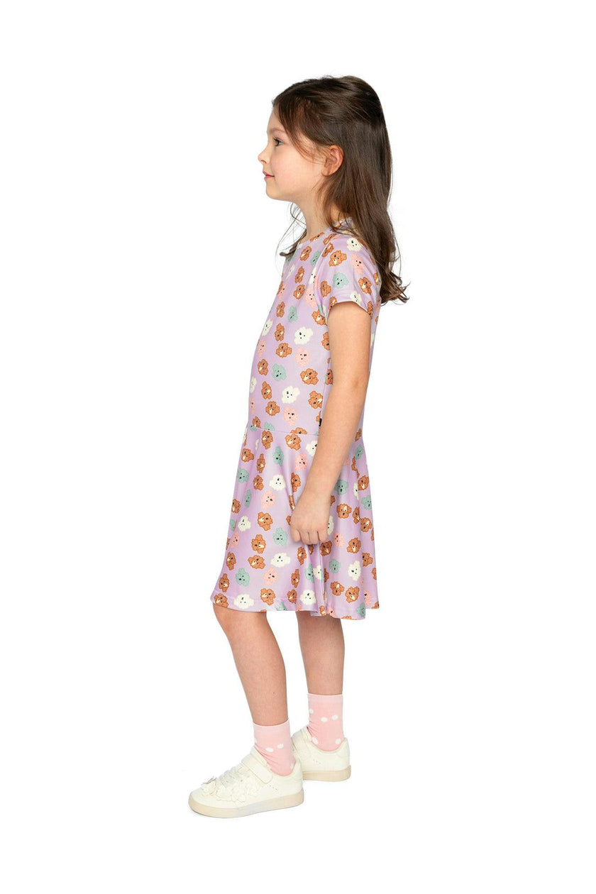 Short Sleeve Jersey Dress Purple Poodle Print