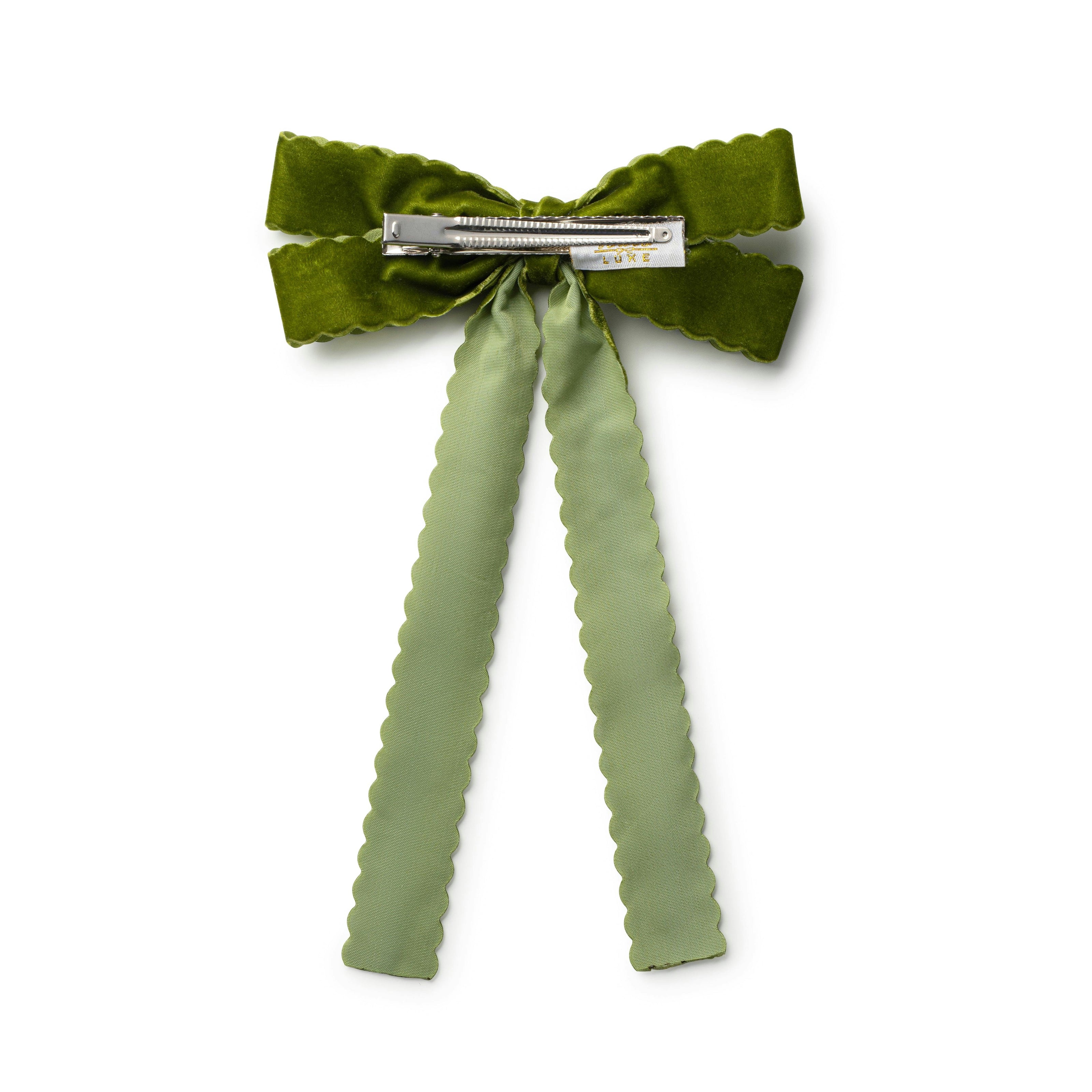 Halo Luxe Opaline Velvet Scalloped Long Tail Clip - Green