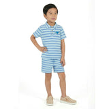 Boys Striped Waffle Polo Set | Blue Shark