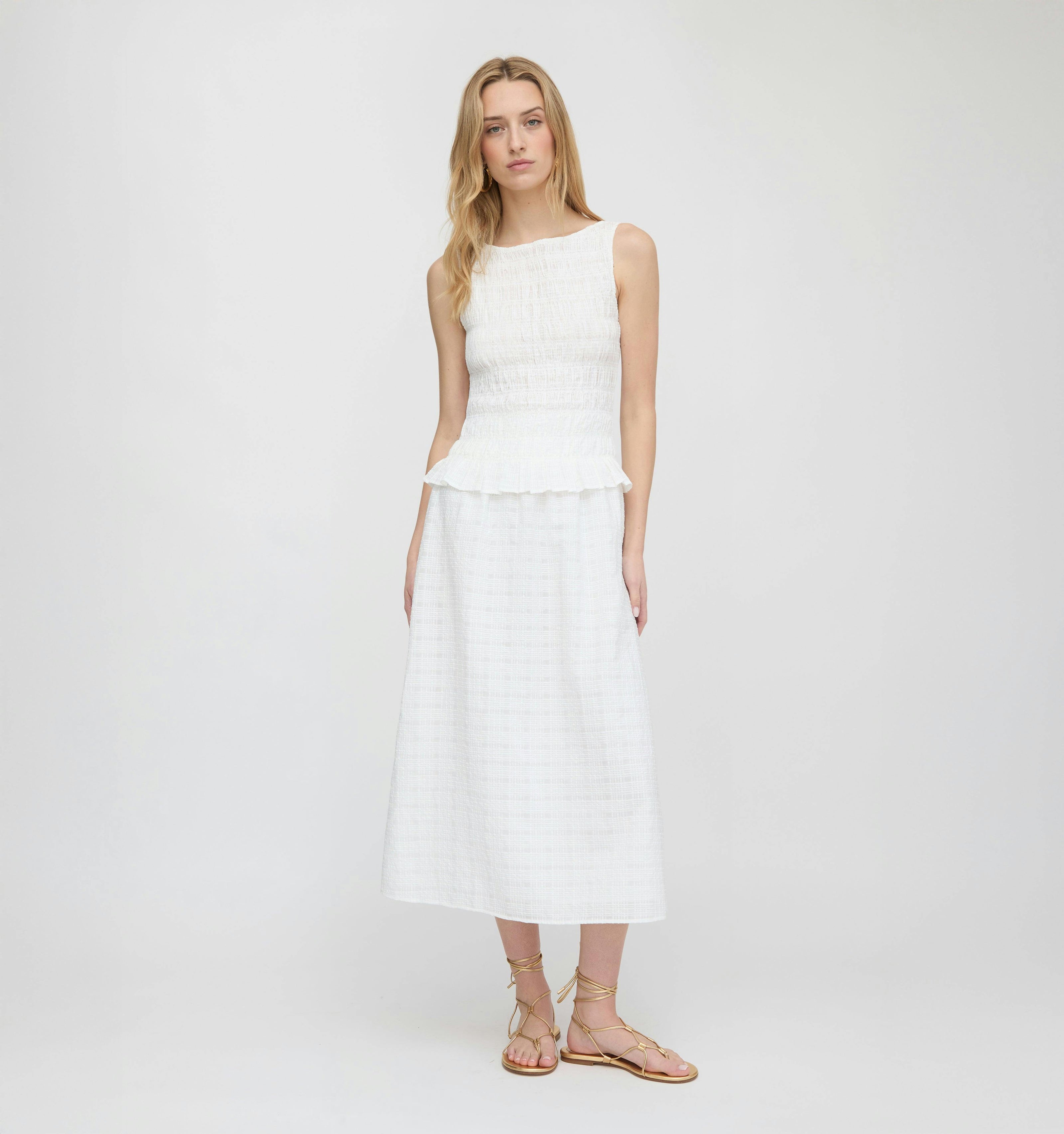 The Delphine Nap Skirt - White Crinkle Check