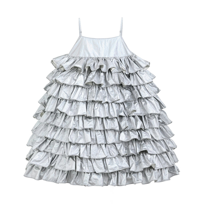 Silver Valeriane Tiered Ruffle Dress