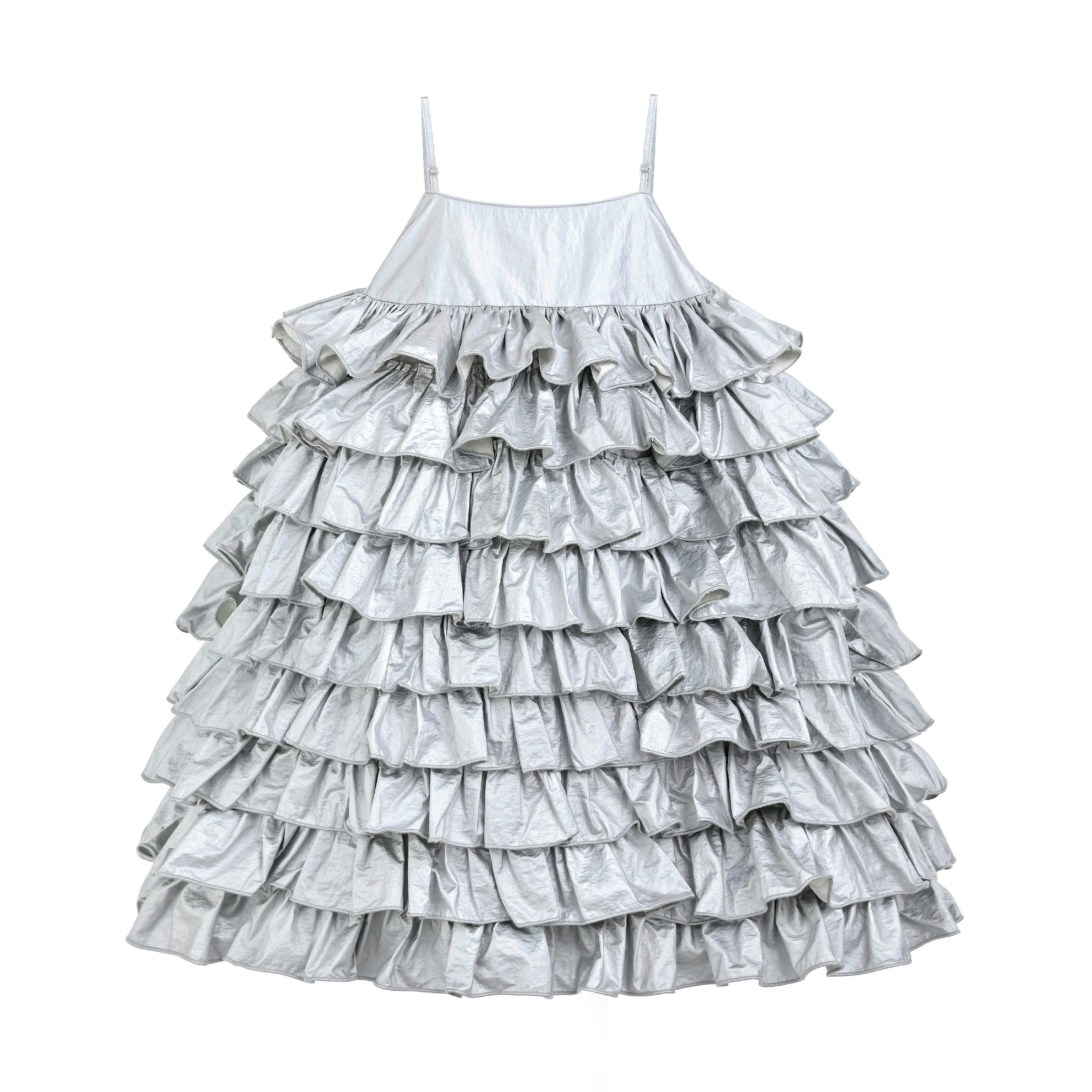 Silver Valeriane Tiered Ruffle Dress
