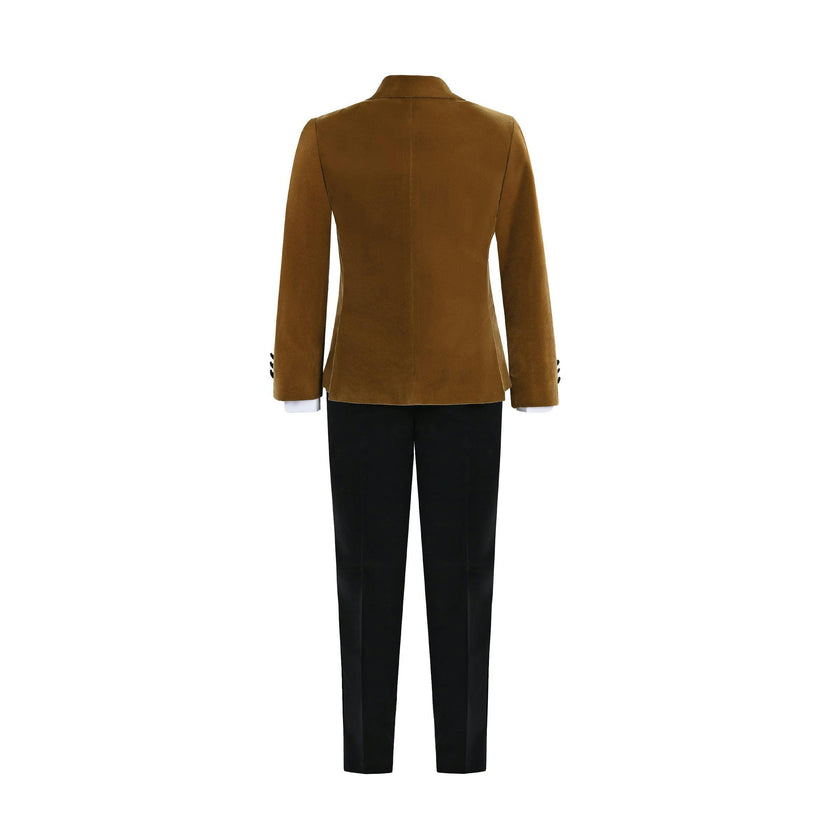 Brown Velvet Suit with Black Accents