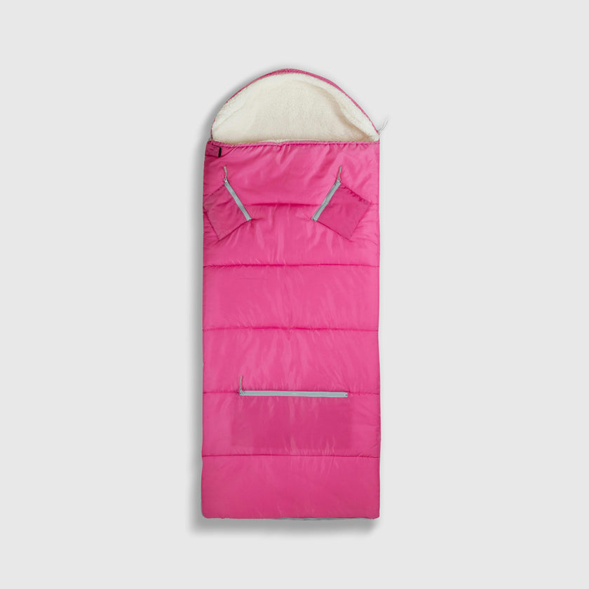 Sleep-n-pack: Packable Sleeping Bag, Big Kid 7-12+ yrs - Hibiscus Pink/Coconut Sherpa