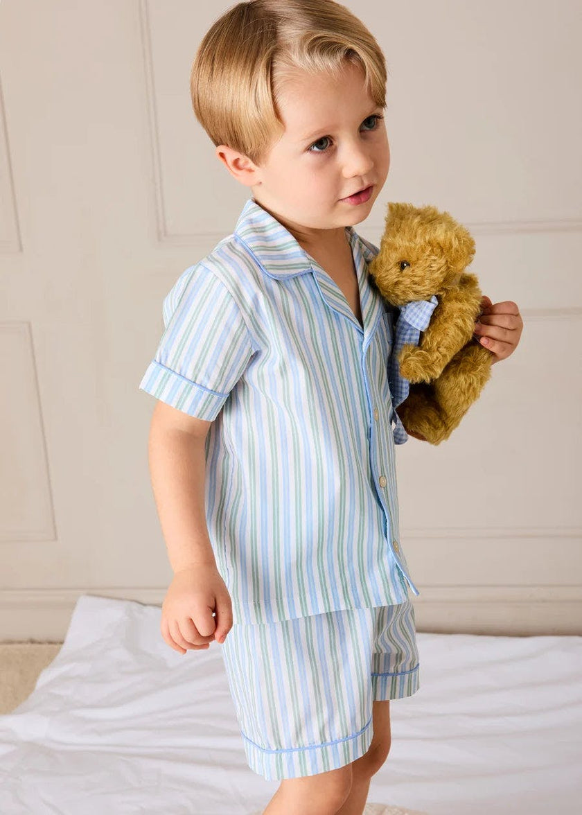 Winston Stripe Light Weight Short Sleeve Pyjamas in Green (18mths- 10yrs)