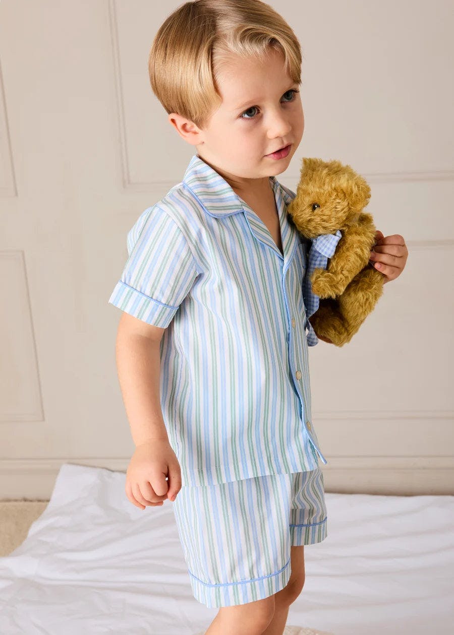 Winston Stripe Light Weight Short Sleeve Pyjamas in Green (18mths- 10yrs)