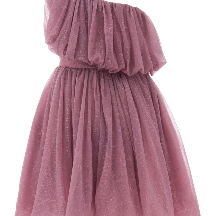 Pink Izorah Off Shoulder Glitter Dress