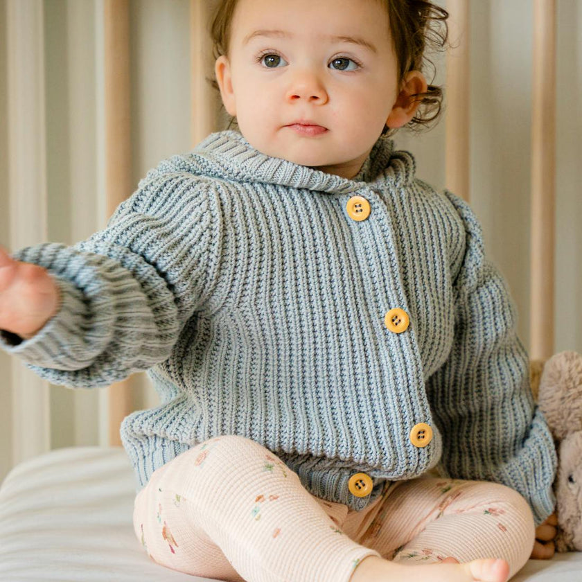 Pima Cotton Knit Waffle Hoody in Pearl Blue