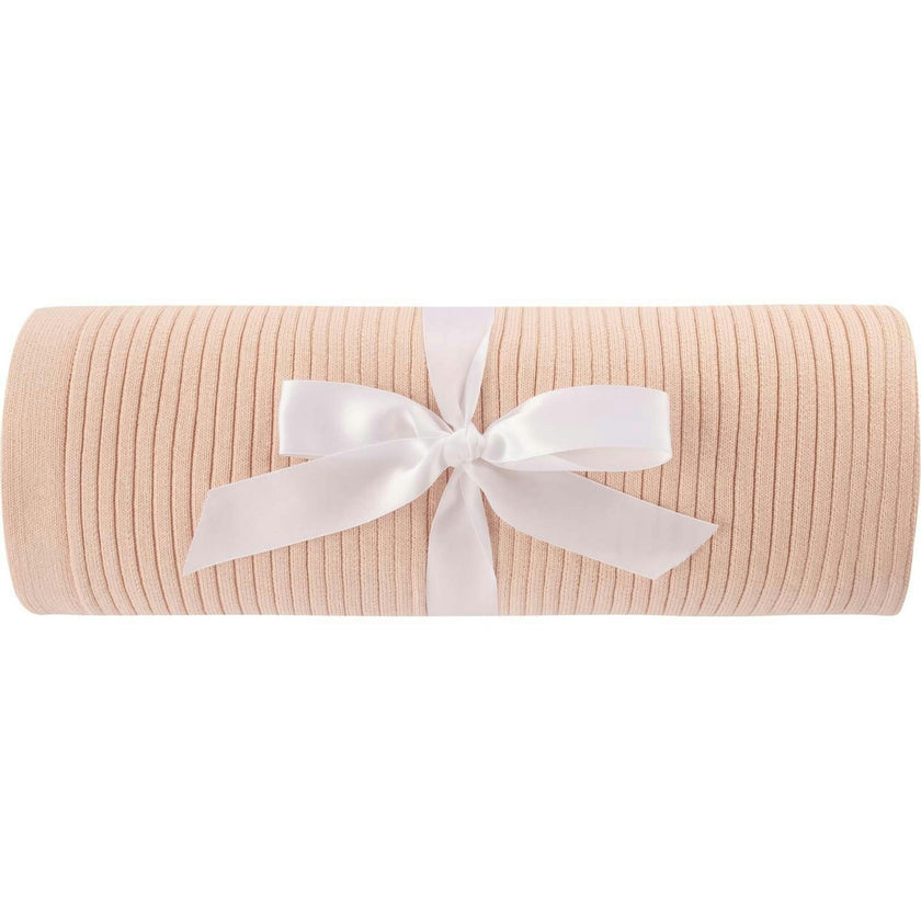 Scallop Trimmed Rib Knit Blanket Ivory