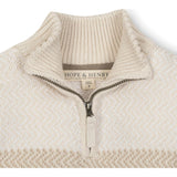Organic Long Sleeve Half Zip Sweater with Engineered Stripe, Beige