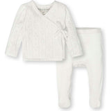 Organic Long Sleeve Pointelle Wrap Sweater & Footed Legging Set, White
